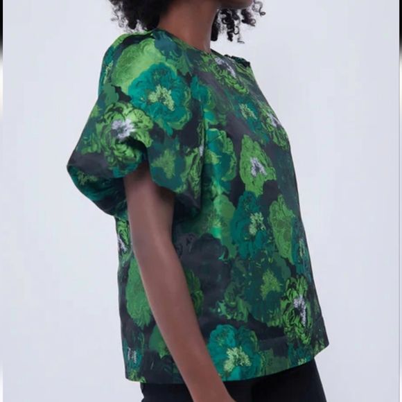 Tuckernuck, New Pomander Place Lyla Green Jacquard Floral Blouse Top SZ Small - Picture 4 of 15